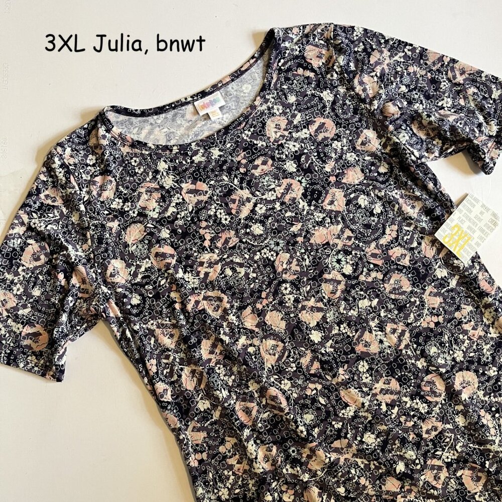 3XL Lularoe Julia sheath dress, purple with pink and white flowers